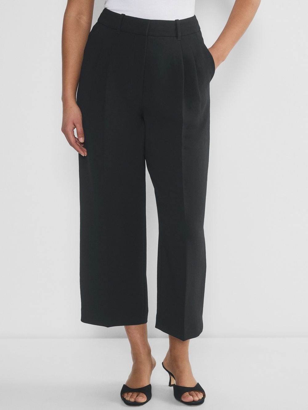 Aritzia Black Cropped Wide-Leg Trousers